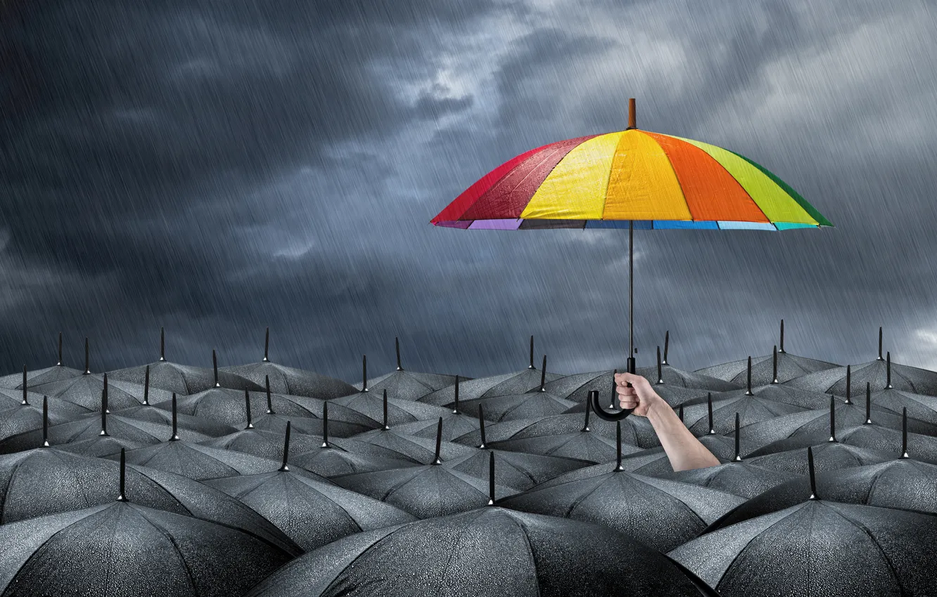 Photo wallpaper umbrella, darkness, hope, gray, cheerful bright colors