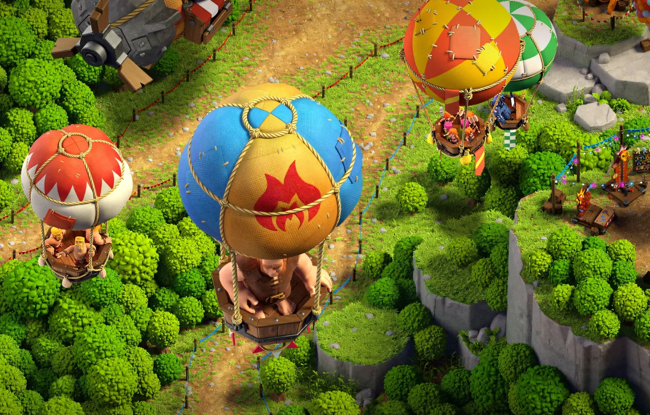Photo wallpaper Android, games, scenery, base, balloons, Clan, Clash Of Clans, base camp