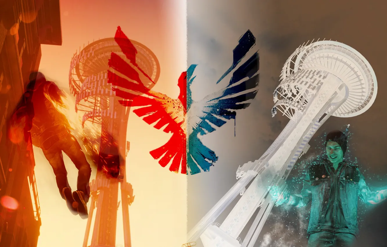 Photo wallpaper bird, emblem, guy, inFamous: Second Son