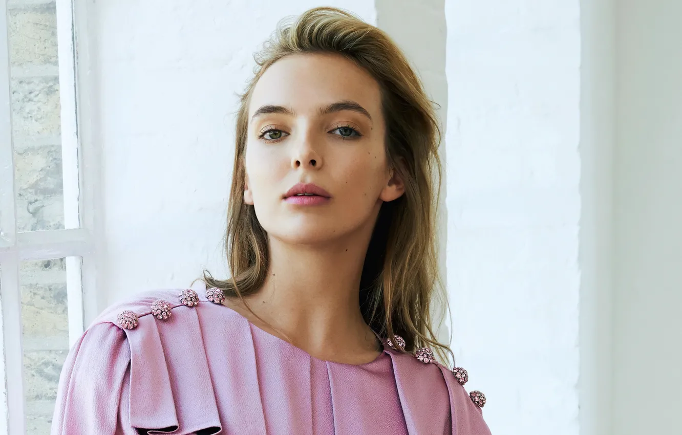 Photo wallpaper look, girl, face, portrait, window, Jodie Comer