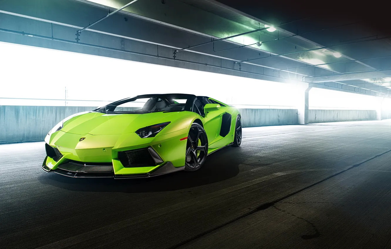 Photo wallpaper car, green, tuning, lamborghini, supercar, tuning, aventador, vorsteiner