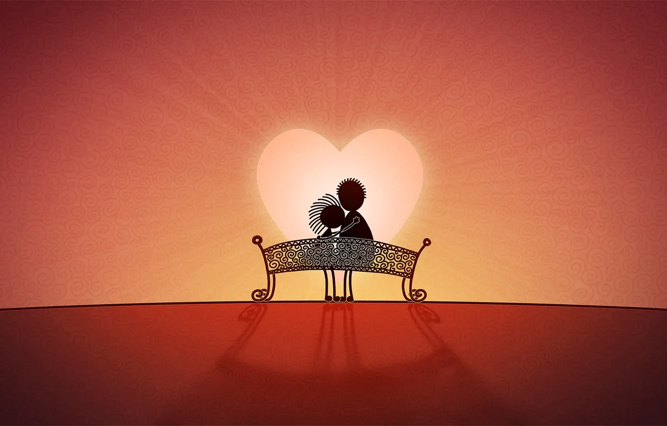 Photo wallpaper love, bench, heart, love