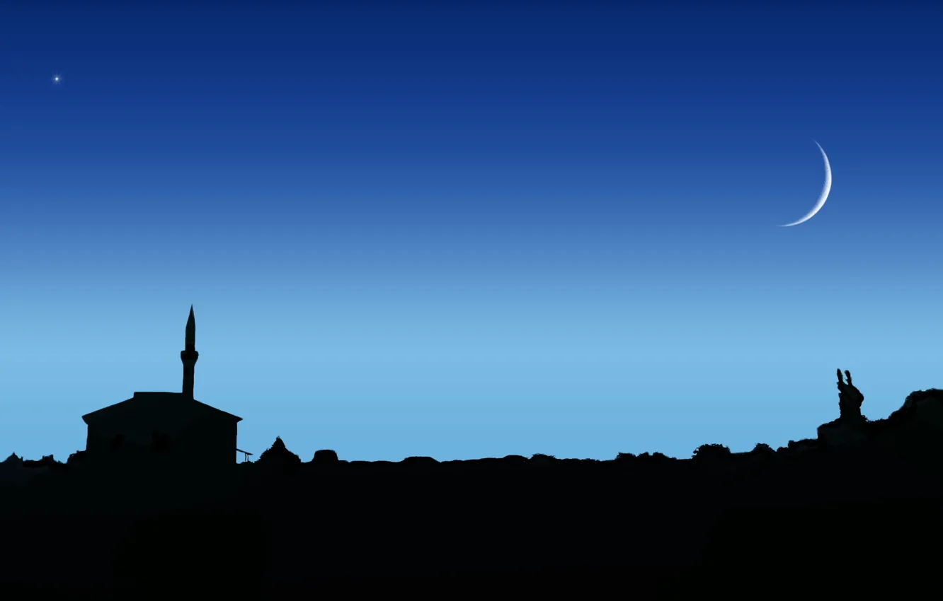 Photo wallpaper the sky, night, the moon, star, mosque