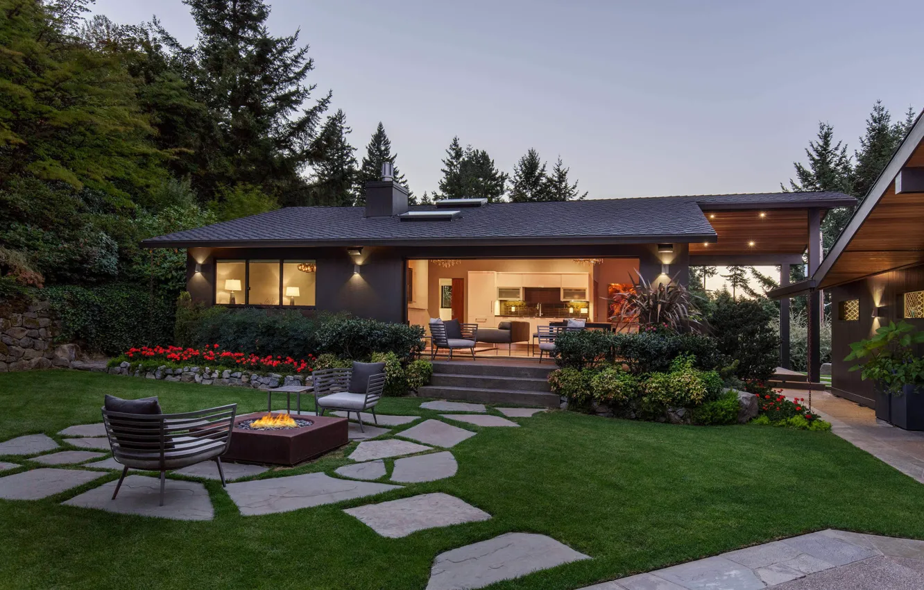 Photo wallpaper design, the evening, lighting, yard, Portland, architecture, Oregon, hearth