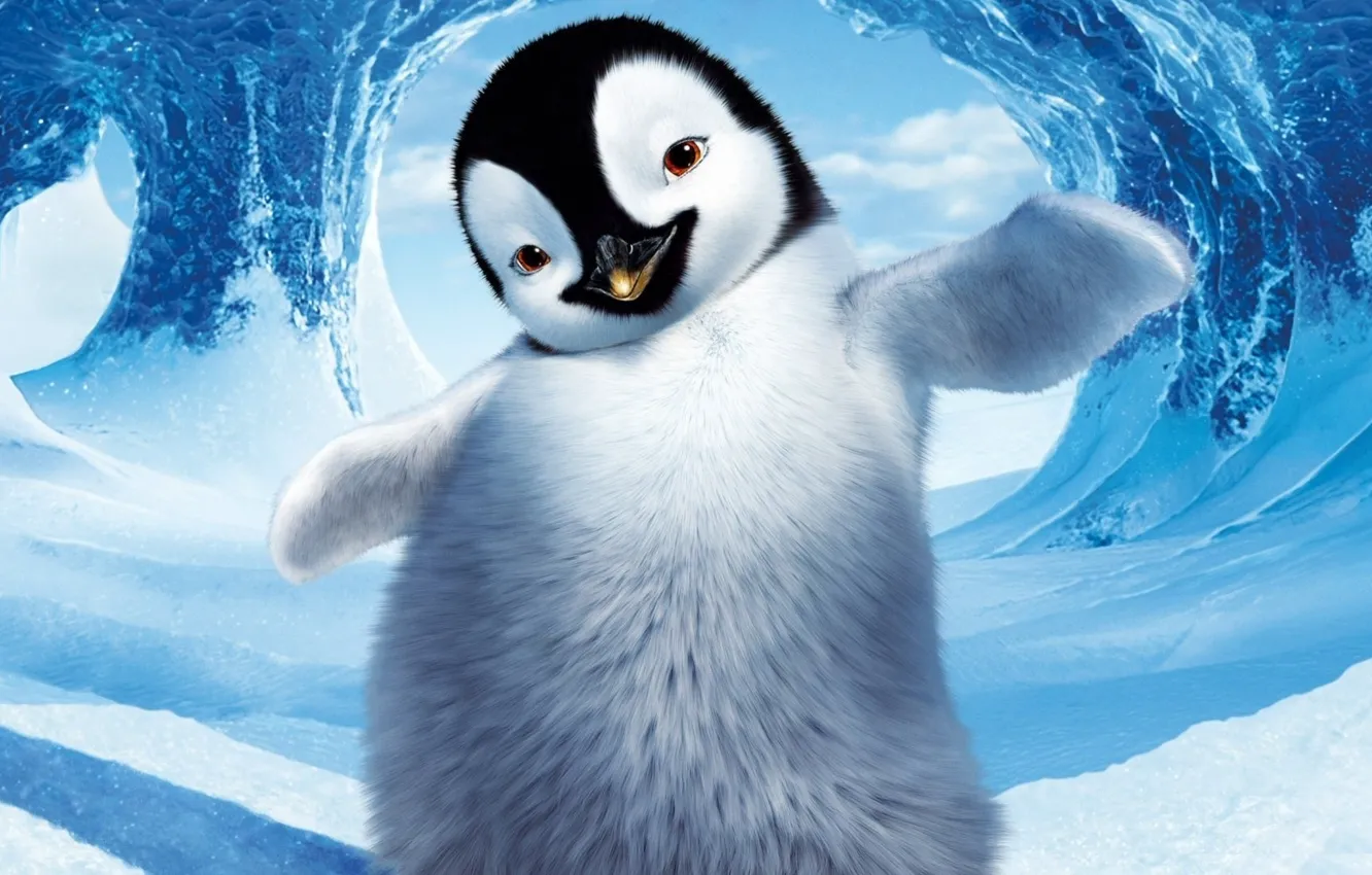 Photo wallpaper ice, winter, snow, cartoon, penguins, characters, Happy feet