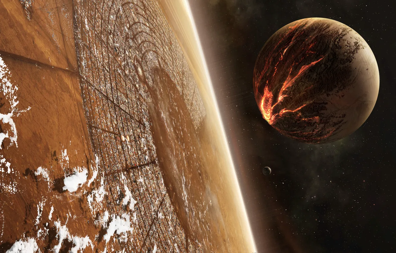 Photo wallpaper stars, planet, satellite, disaster
