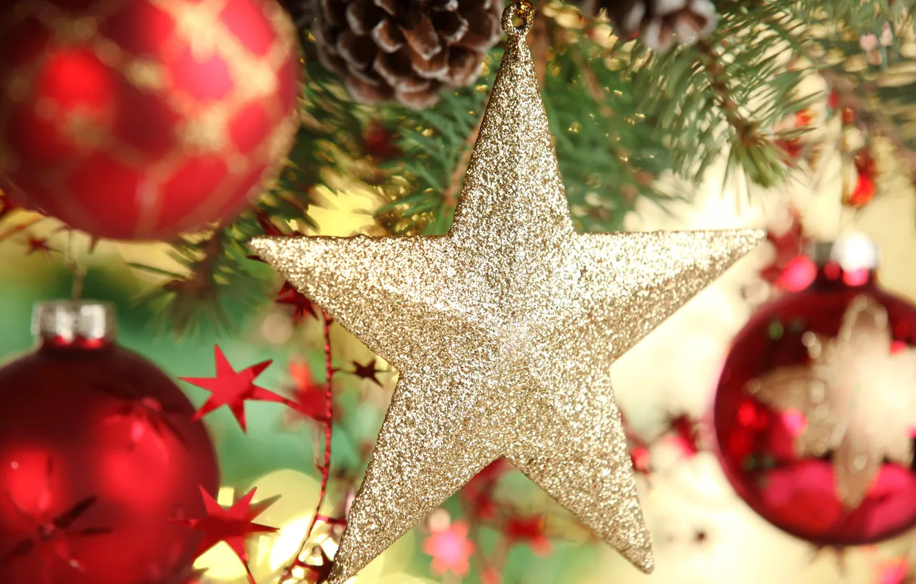 Photo wallpaper stars, decoration, holiday, balls, toy