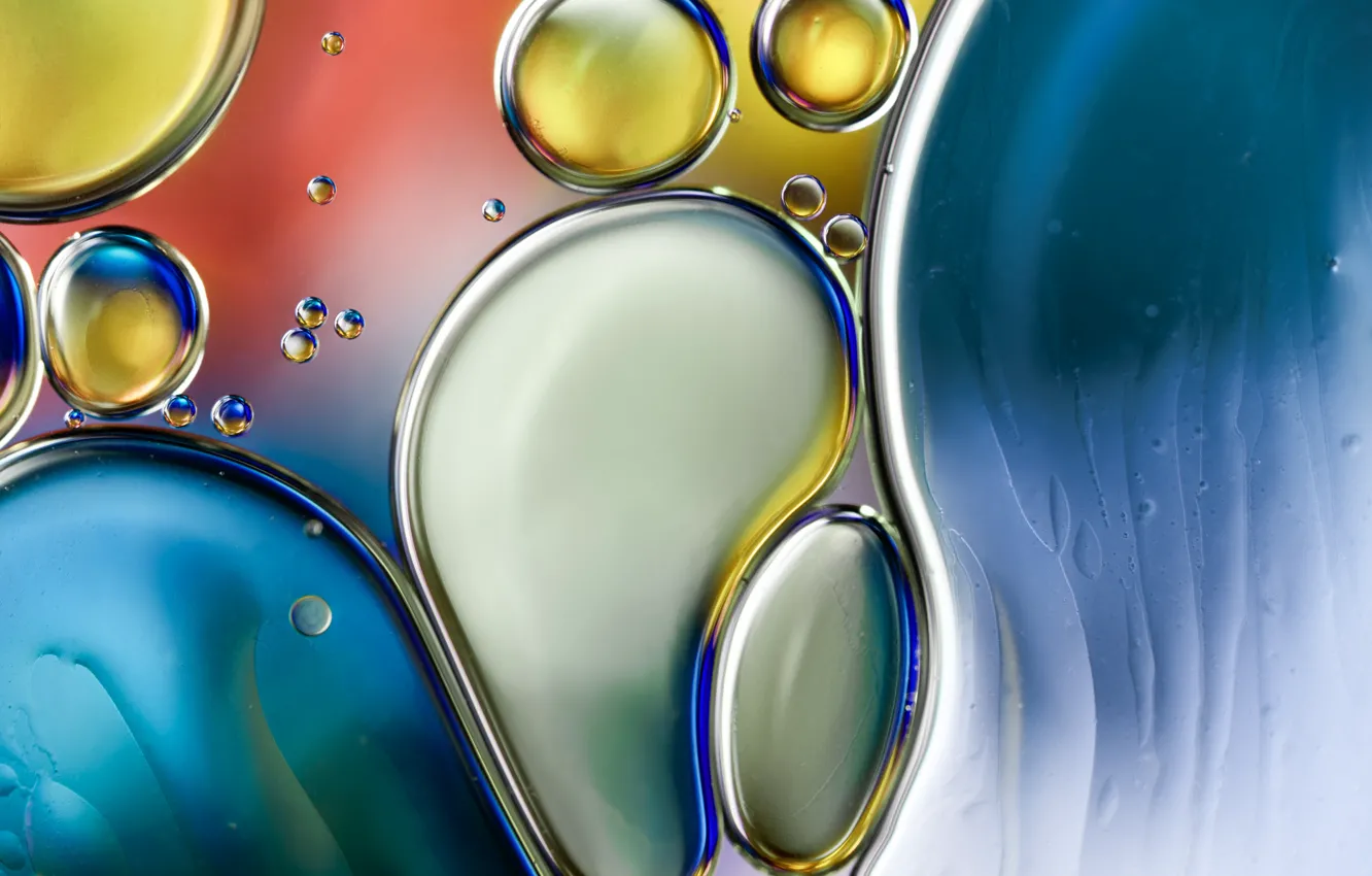 Photo wallpaper water, bubbles, color, oil, liquid, the air, the volume