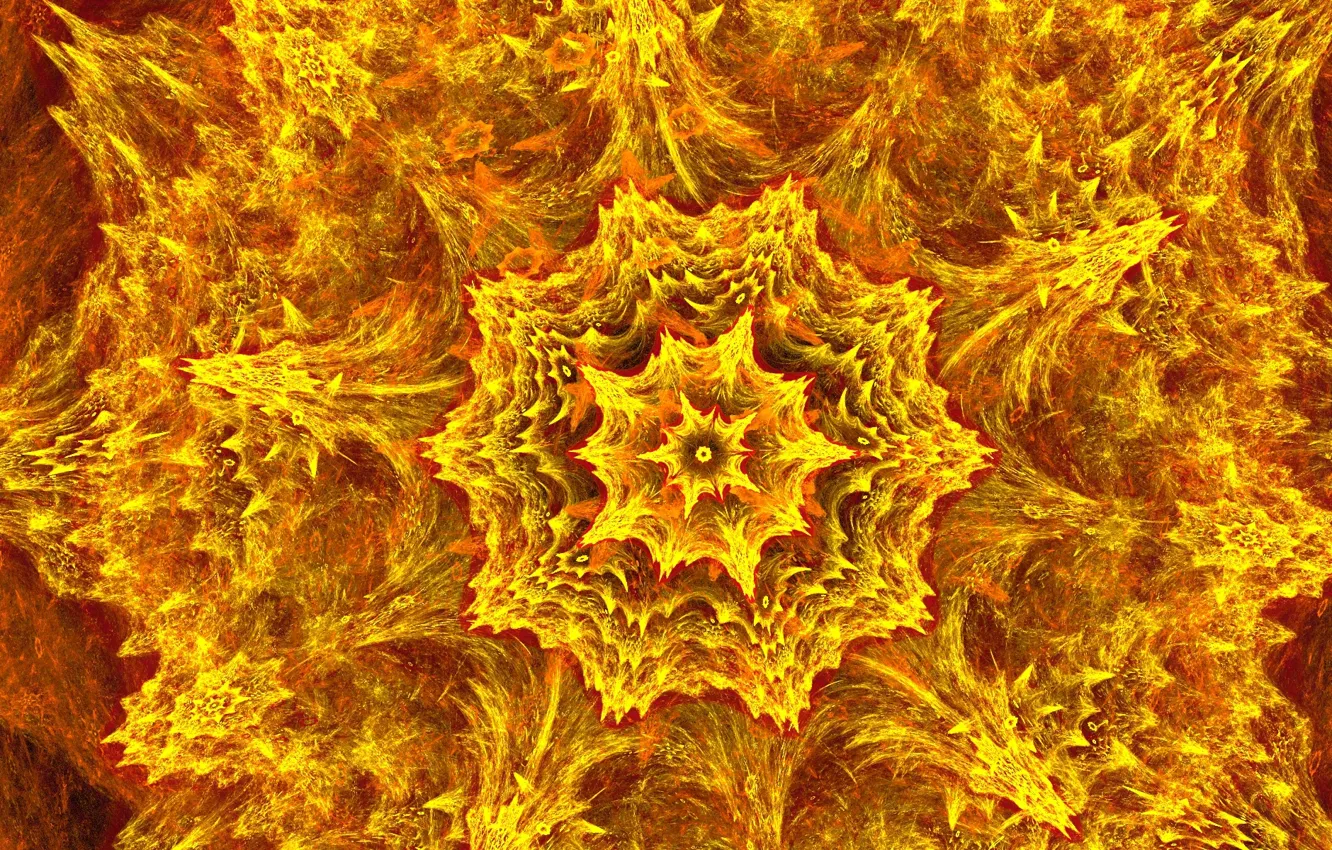 Photo wallpaper abstraction, yellow, graphics, star, cloud, spikes, fractal