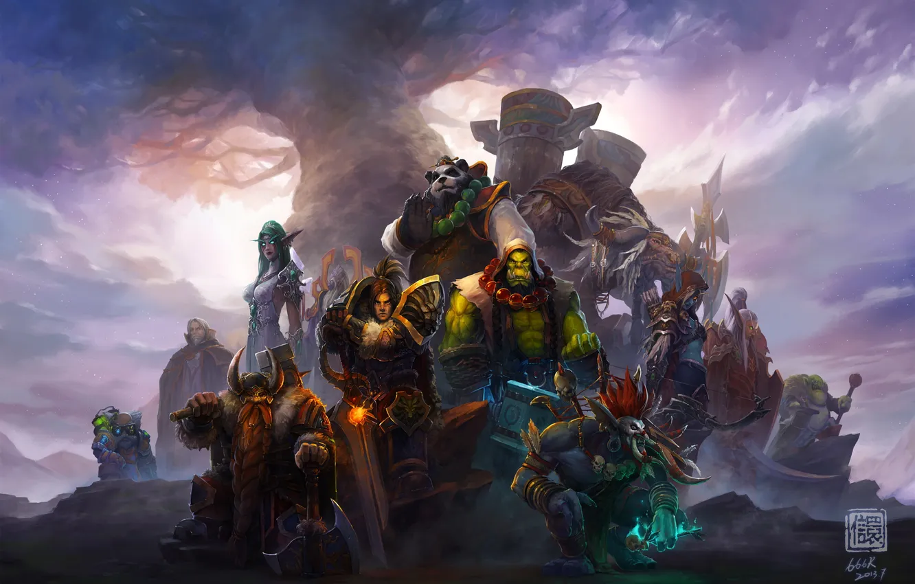 Photo wallpaper trees, art, World of Warcraft, characters, Kan Liu