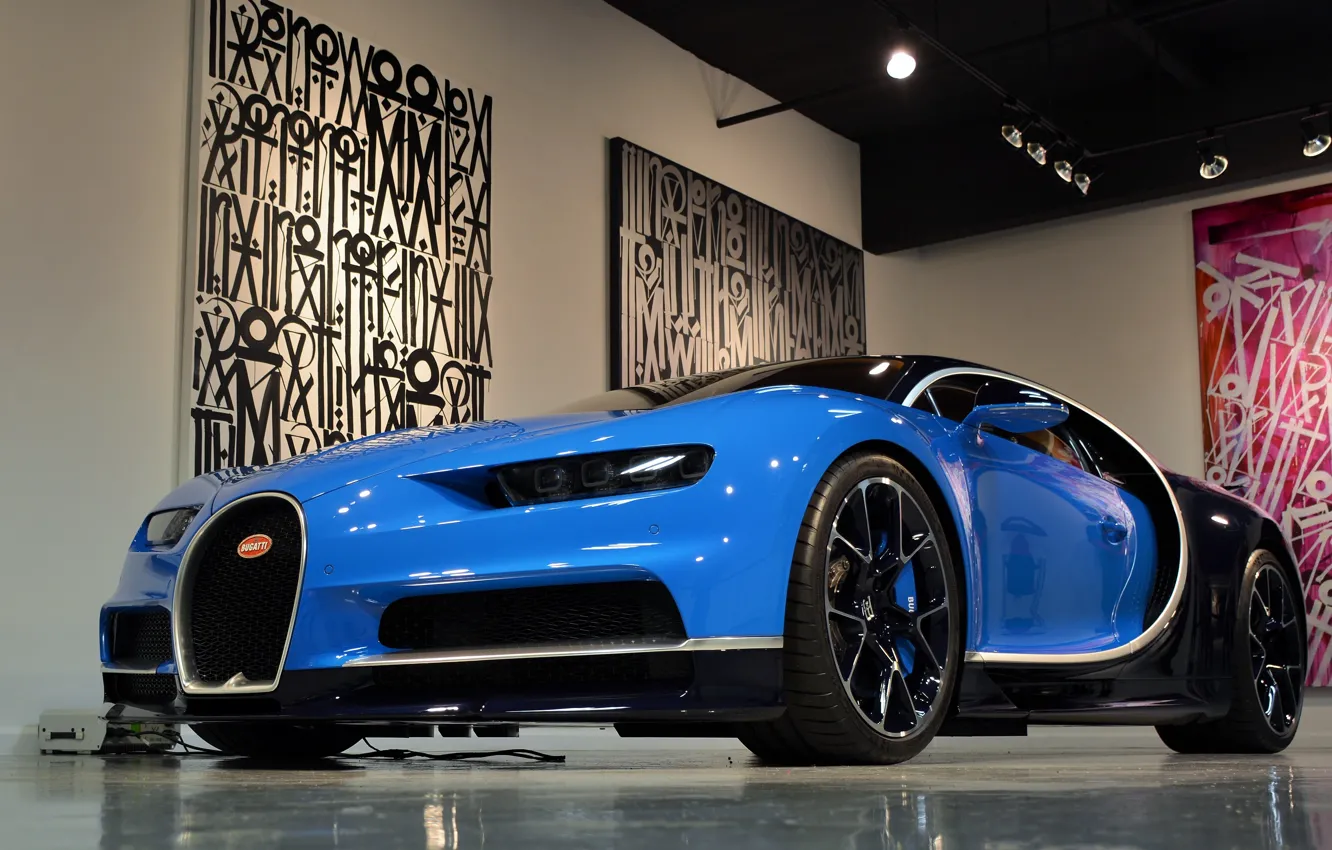 Photo wallpaper Bugatti, Blue, Black, Chiron