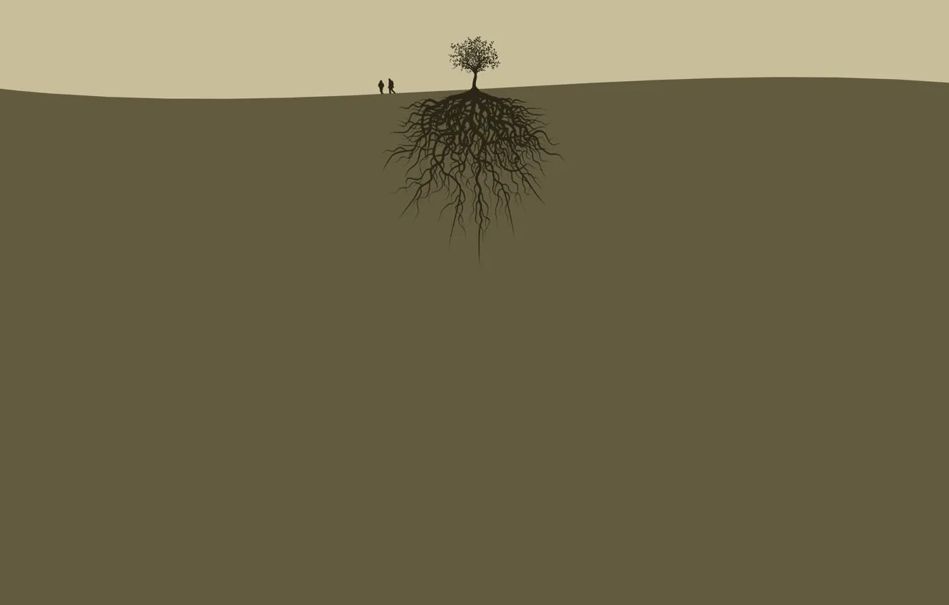 Photo wallpaper roots, people, tree, earth, pair, two