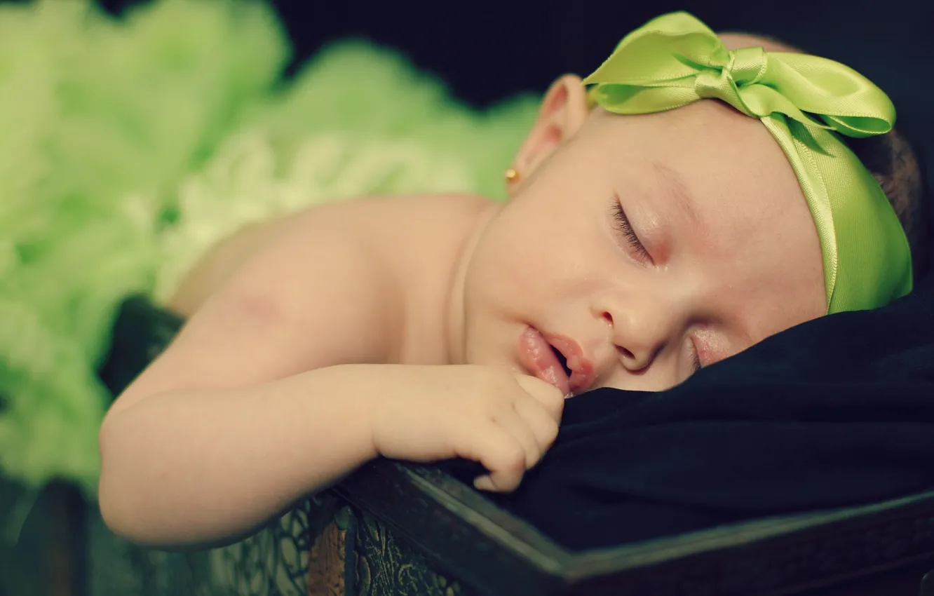 Photo wallpaper sleep, girl, bow, baby, child, baby, ribbon