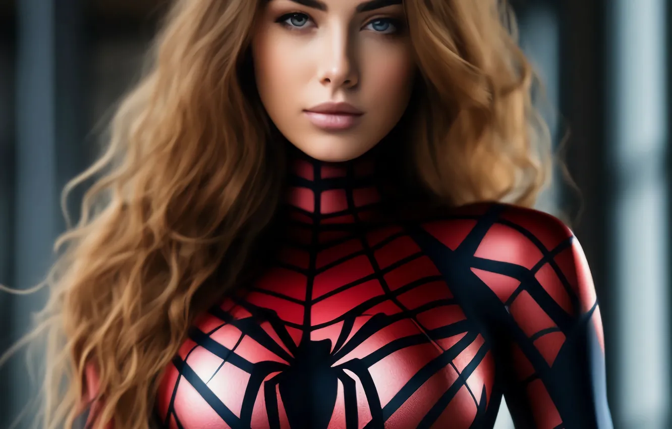 Photo wallpaper girl, spider, costume, Spider Girl, AI ART