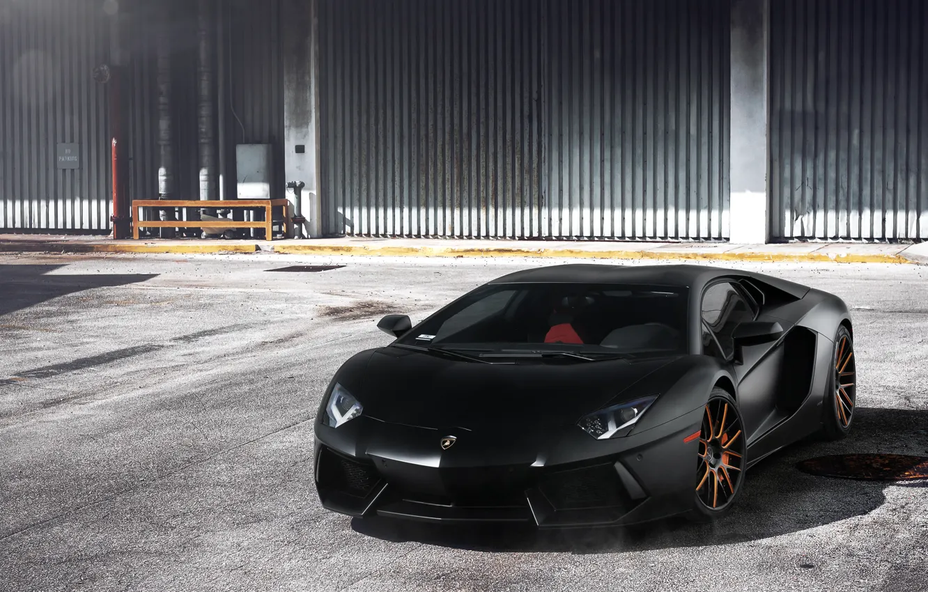 Photo wallpaper black, Lamborghini, aventador, autowalls, Lamborghini LP700-4 Aventador