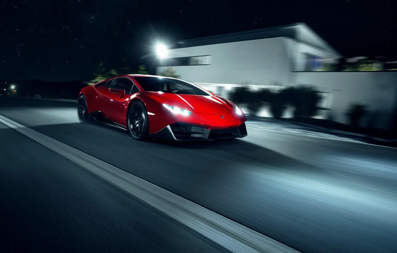 Photo wallpaper road, night, speed, Lamborghini, Lamborghini, Novitec, Lamborghini Huracan