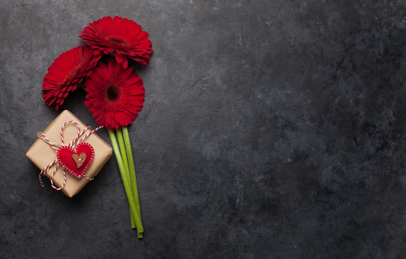 Photo wallpaper love, flowers, romance, heart, bouquet, love, happy, gerbera