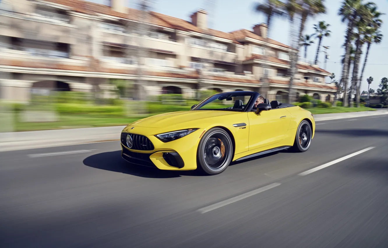 Photo wallpaper Mercedes-Benz, Mercedes, road, Motion, Drive, Mercedes-AMG, Mercedes-AMG SL 63