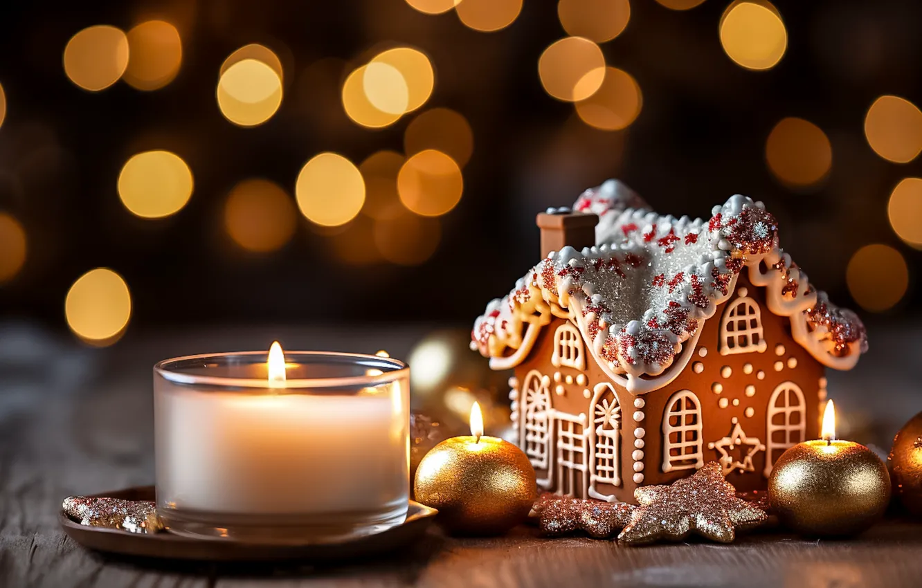 Photo wallpaper pattern, new year, cookies, Christmas, house, dessert, sweet, glaze