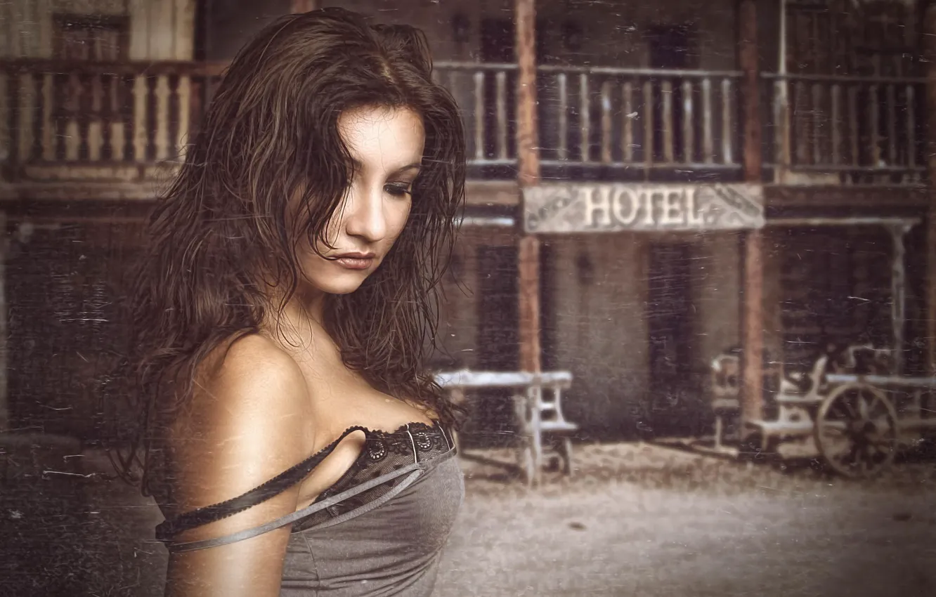 Photo wallpaper retro, portrait, scratches