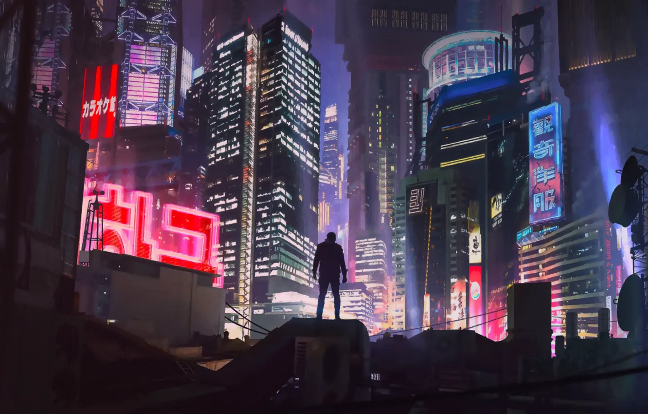 Wallpaper Night, The city, Future, Neon, People, Building, Art, Art for ...