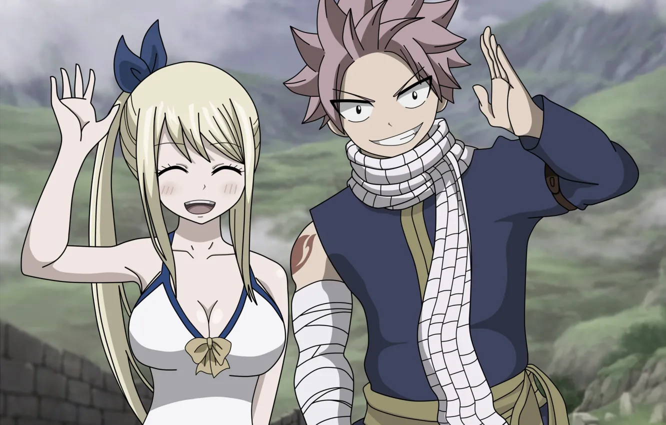 Photo wallpaper anime, art, fairy tail, Natsu, Lucy, Fairy tail