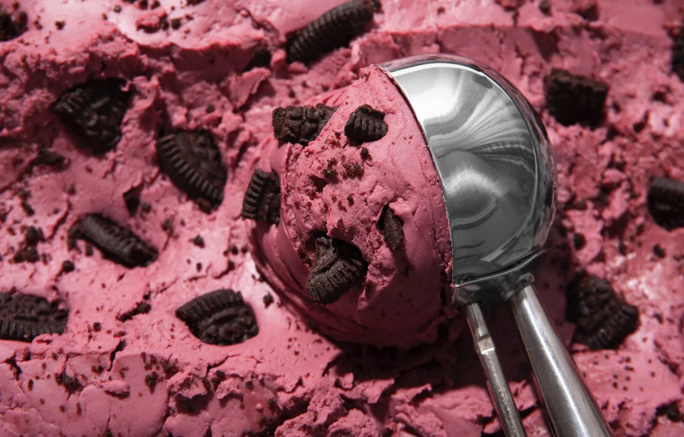 Photo wallpaper macro, ball, cookies, pink, ice cream, a lot, dessert, delicious