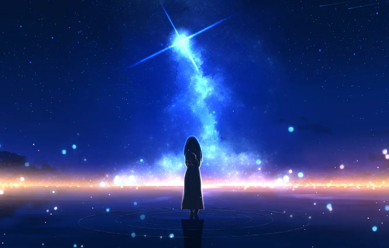 Photo wallpaper water, girl, stars, night