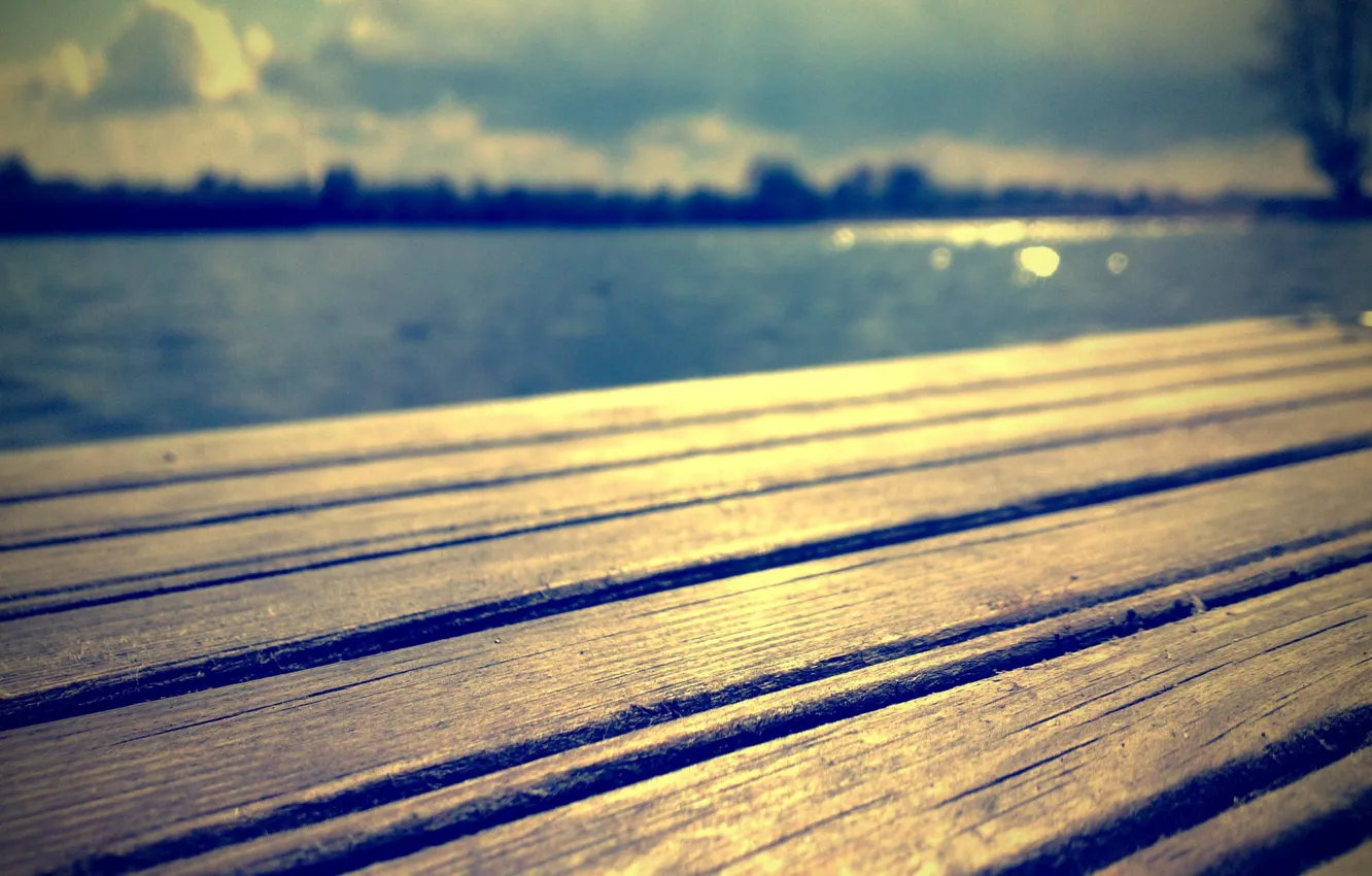 Photo wallpaper macro, Marina, shore, bokeh, Board, sea, water