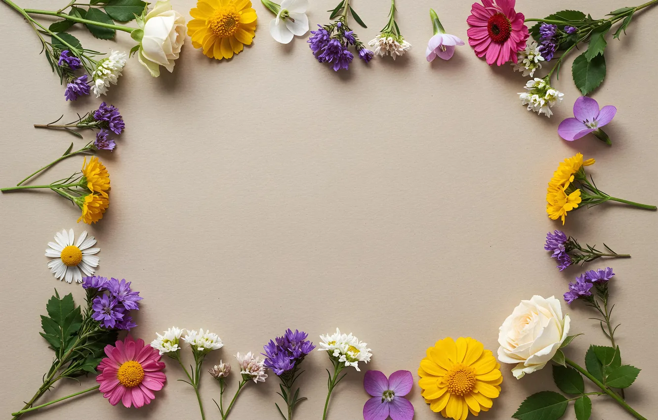 Photo wallpaper flowers, frame, colorful, flowers, frame, floral
