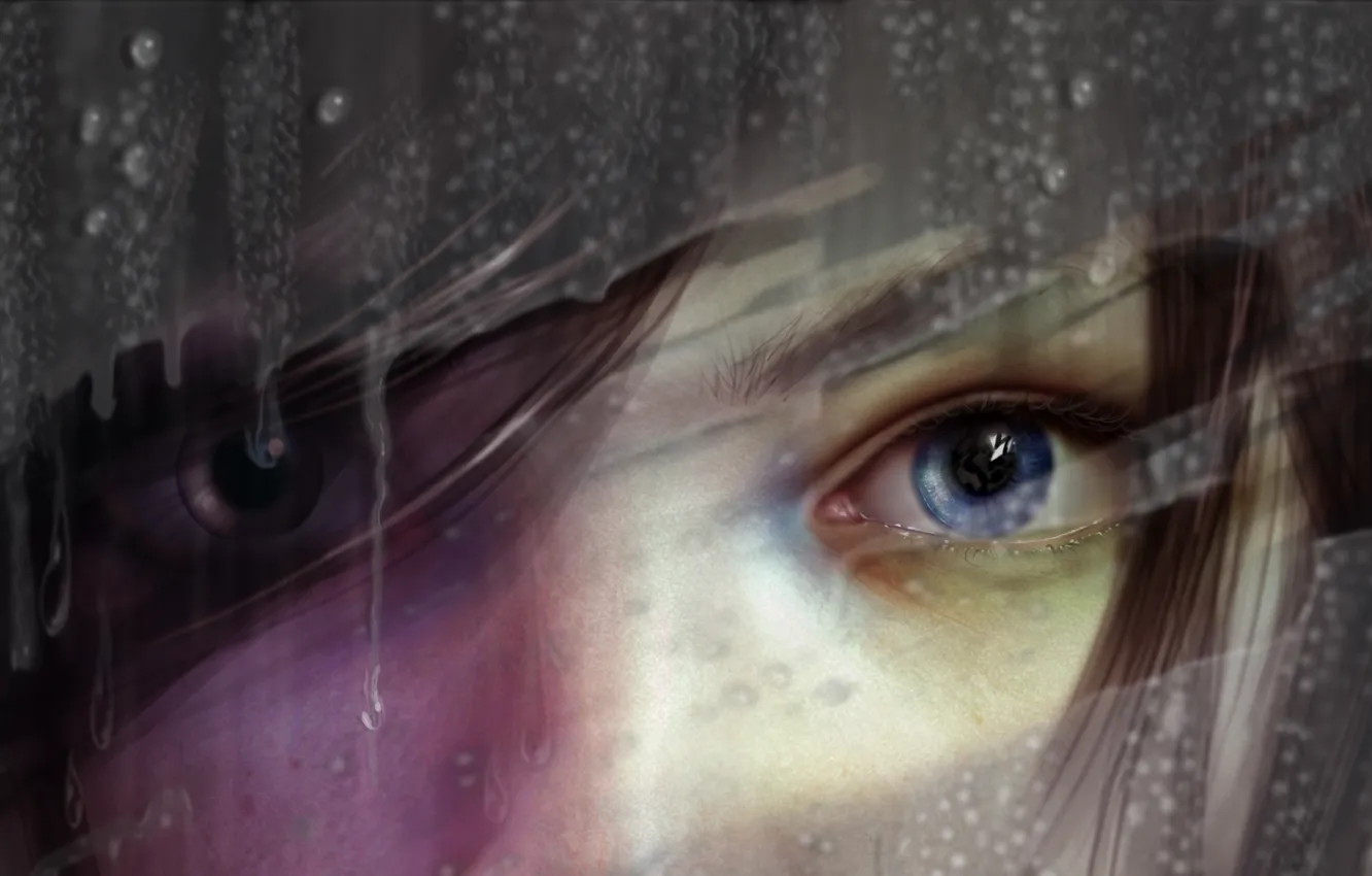 Photo wallpaper eyes, drops, window