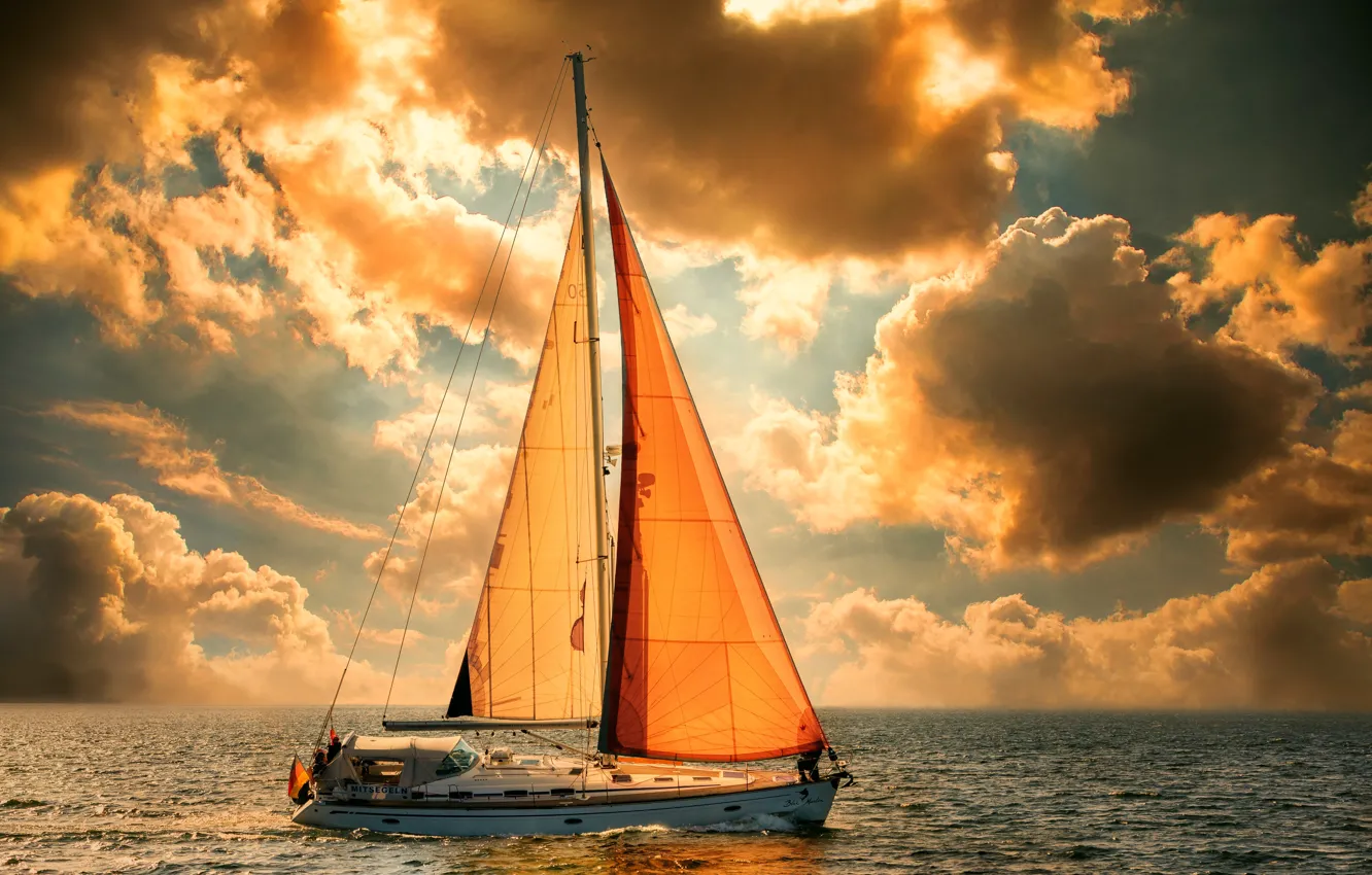 Photo wallpaper sea, the sky, yacht, sail