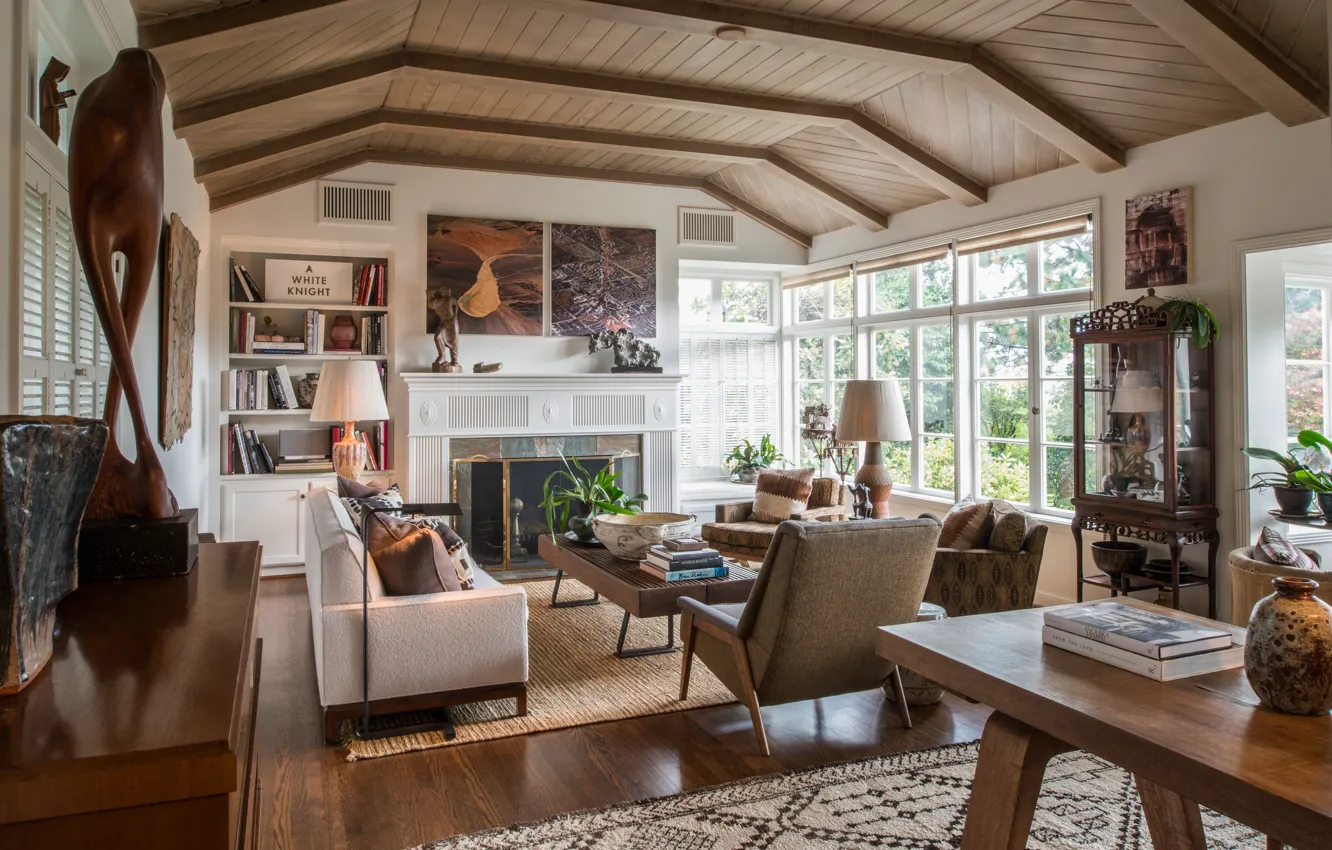 Photo wallpaper style, interior, fireplace, Boston, living room