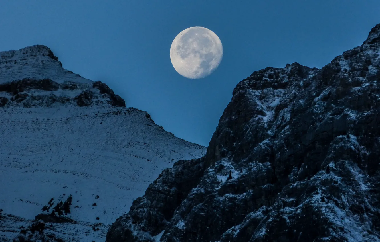 Photo wallpaper winter, the sky, snow, mountains, nature, rocks, the moon, Canada