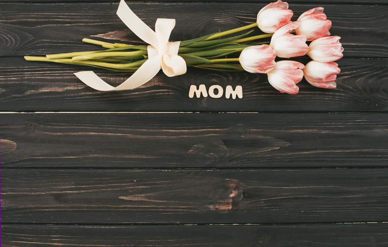 Photo wallpaper holiday, the inscription, bouquet, tulips, Mother's Day