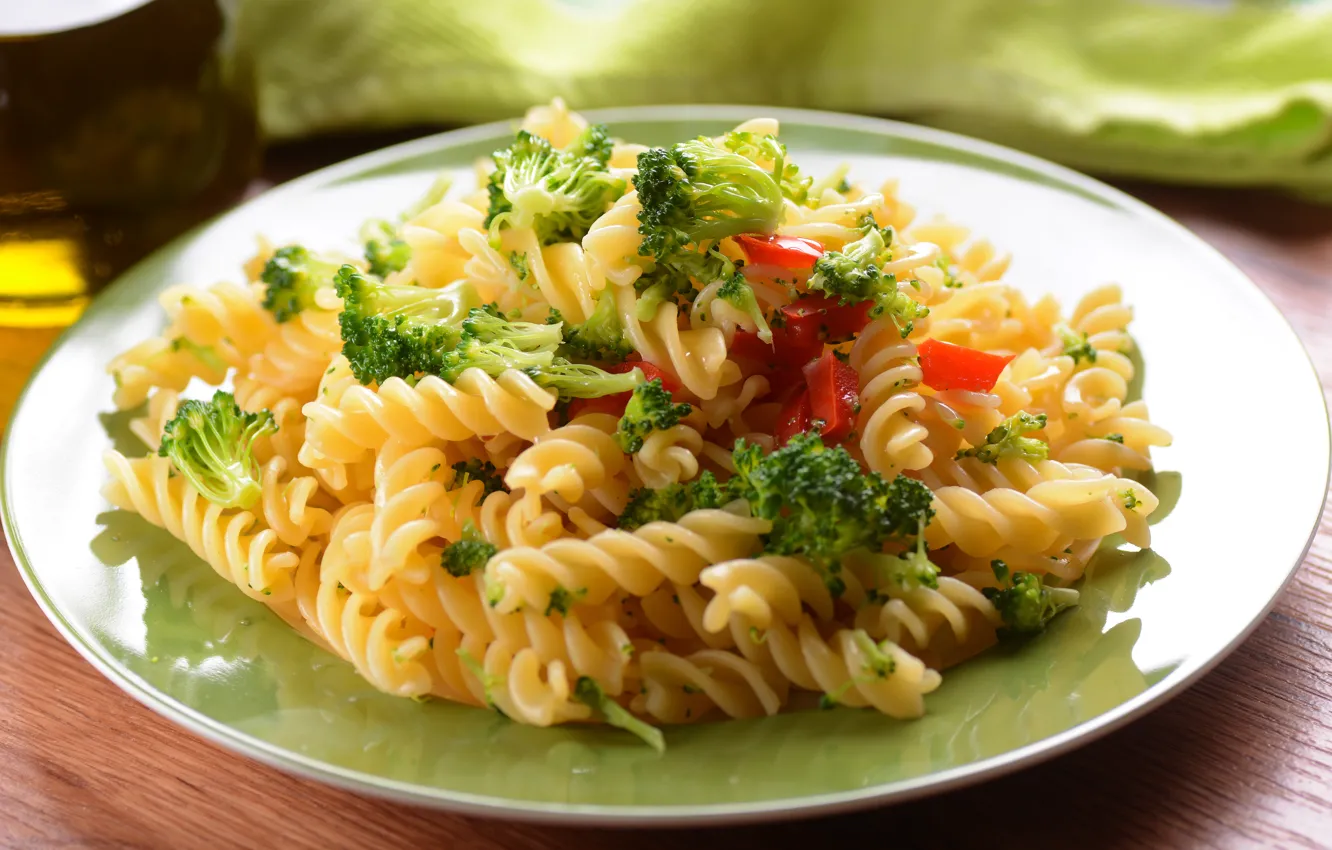 Photo wallpaper food, plate, vegetables, pasta