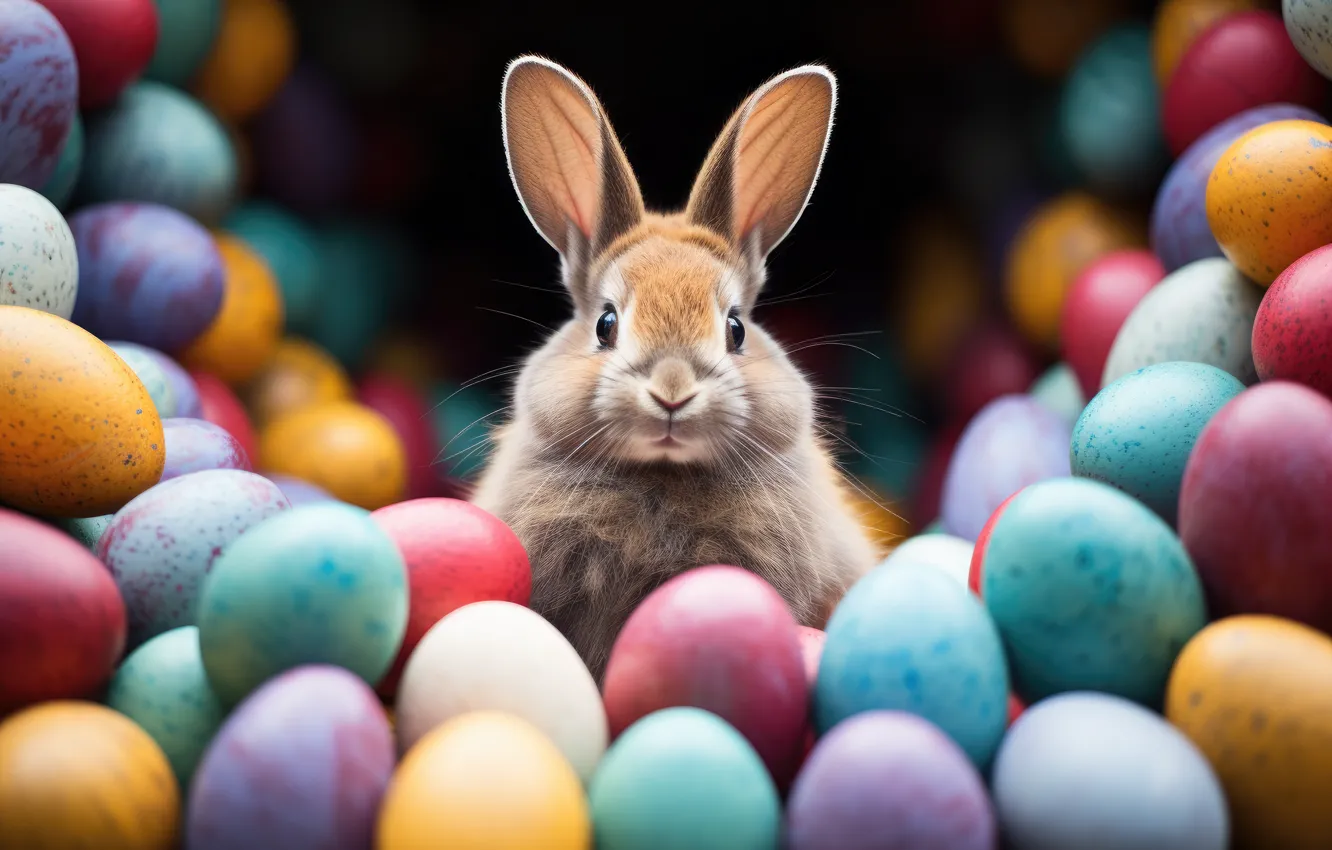 Photo wallpaper eggs, spring, rabbit, Easter, painted