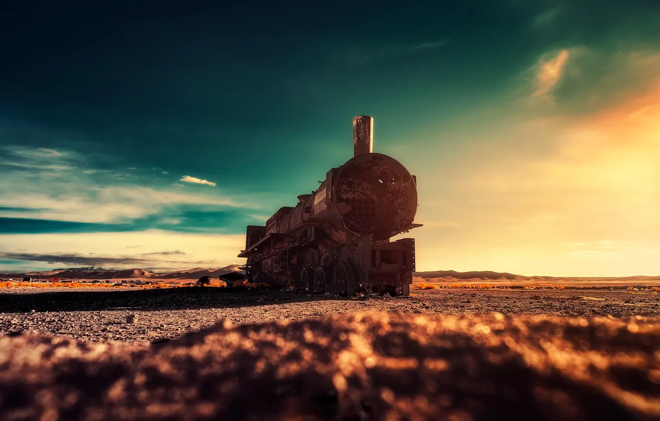 Photo wallpaper field, the sky, the engine