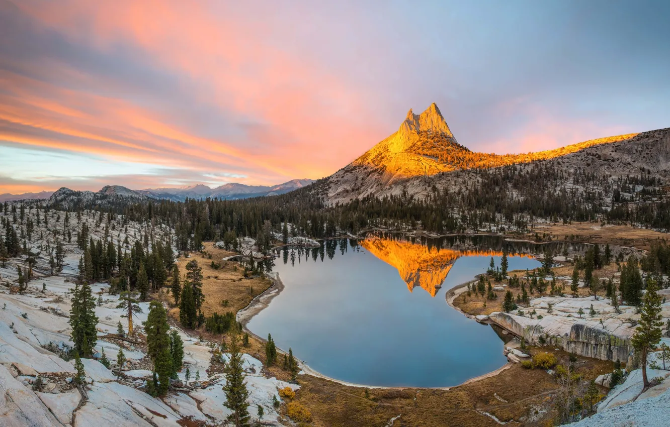 Photo wallpaper mountains, the evening, CA, USA, Yosemite, national Park, state, Cathedral lake