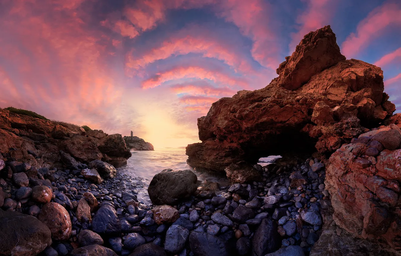 Sea Rocks Sun Set Wallpaper sea, sunset, rocks, shore for mobile and desktop, section ...
