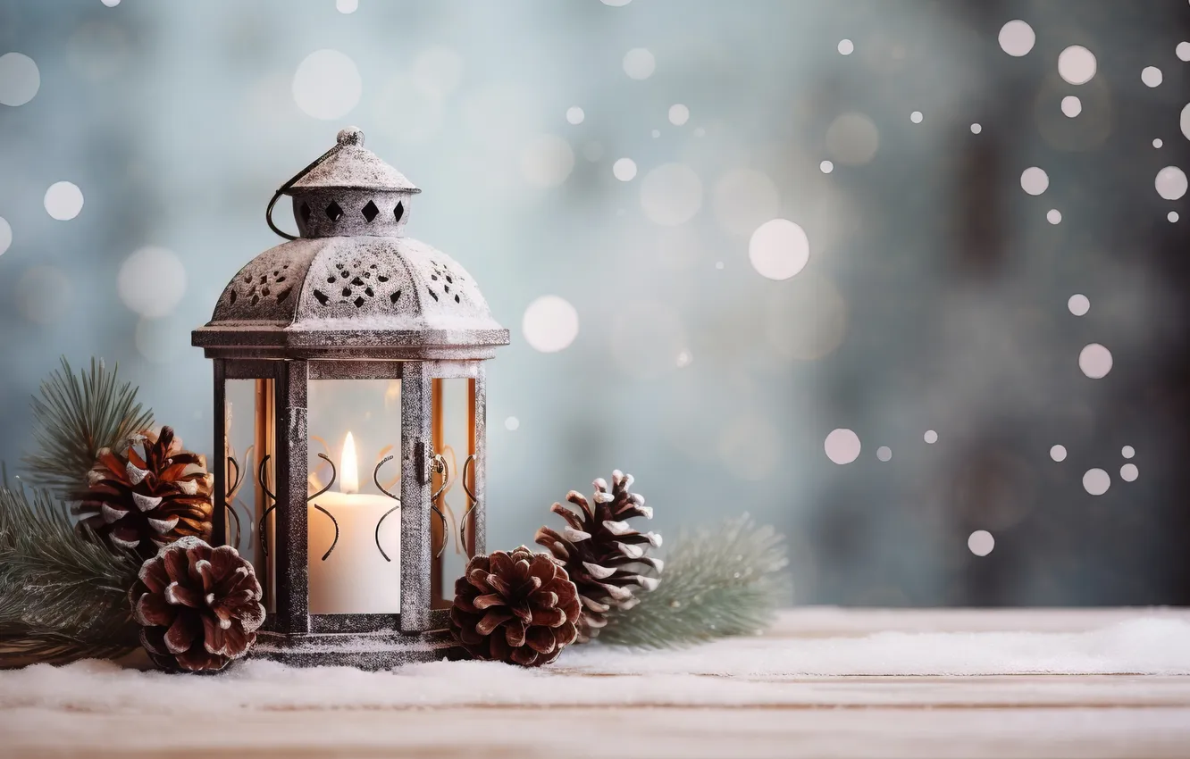 Photo wallpaper winter, snow, night, new year, Christmas, lights, Christmas, night