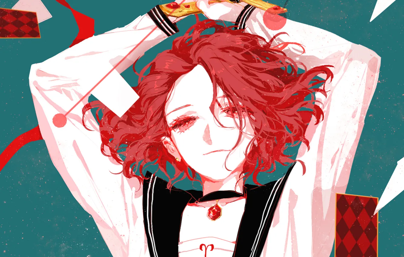 Photo wallpaper girl, red, smile, map, Aries