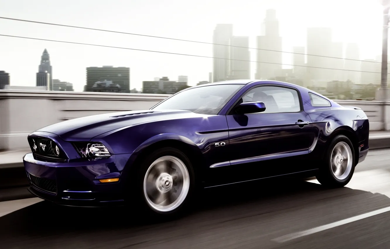 Photo wallpaper purple, the city, Mustang, Ford, Mustang, muscle car, Ford, muscle car
