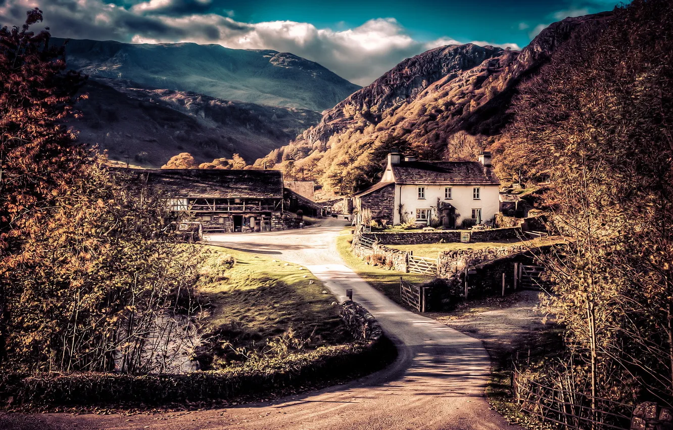 Photo wallpaper landscape, mountains, home, yard