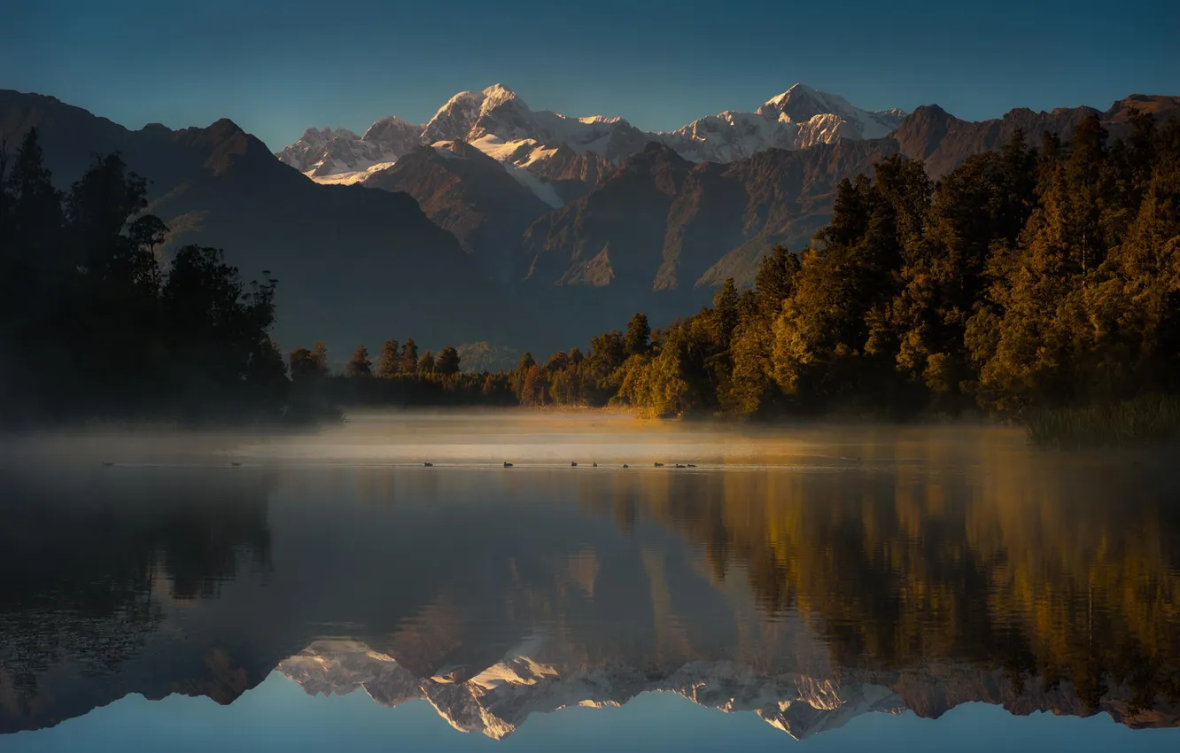 Photo wallpaper forest, mountains, nature, lake