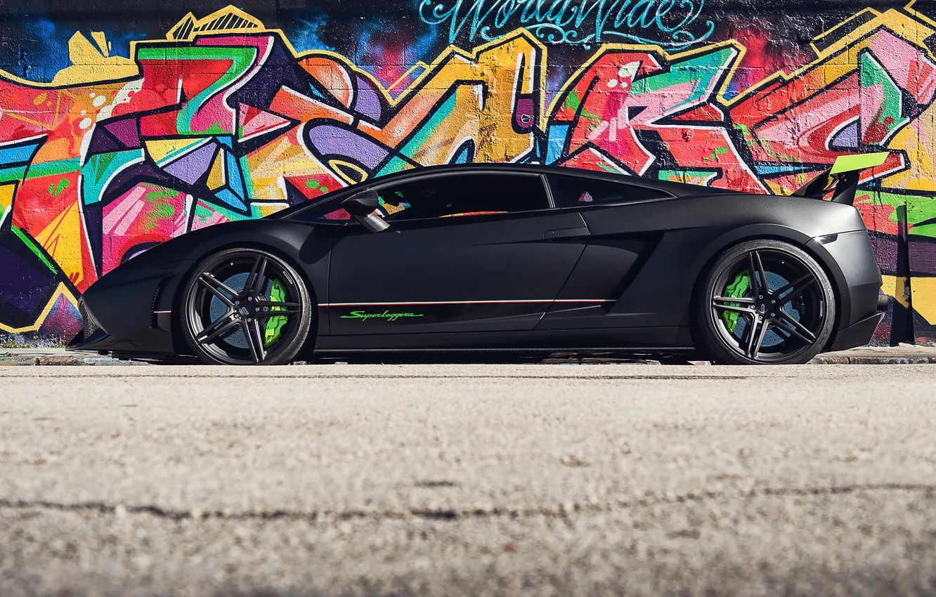 Photo wallpaper Lamborghini, gallardo, Superleggera, Green, Lambo, Black, Graffiti