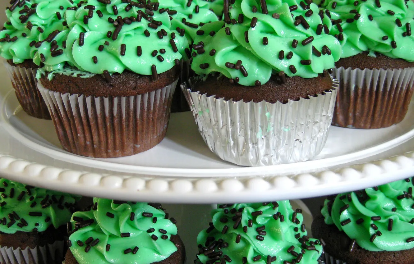 Photo wallpaper Green, Chocolate, Cupcake, Mint, Mint Cupcake