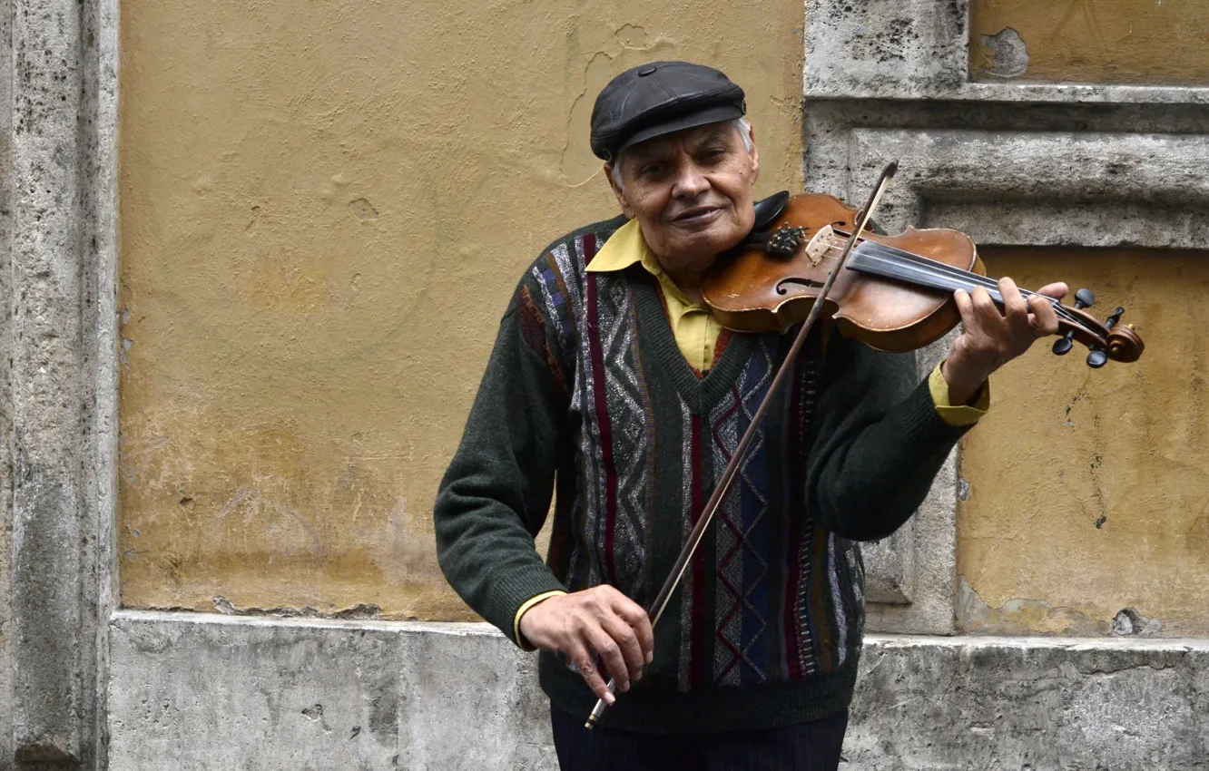 Photo wallpaper music, street, violin, people