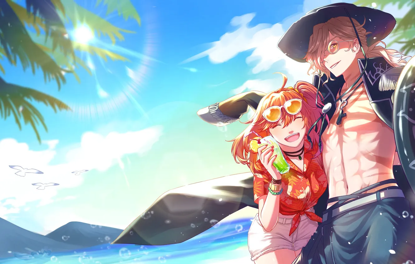 Photo wallpaper beach, summer, girl, guy, Fate / Grand Order, The destiny of a great campaign