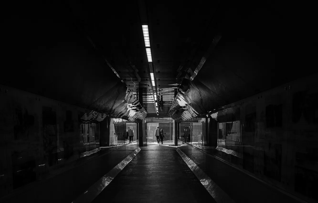 Photo wallpaper light, the city, people, shadow, architecture, underpass